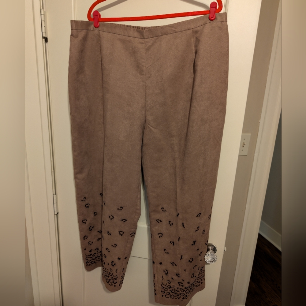 Plus Size Taupe Pants with Leopard Print Detail